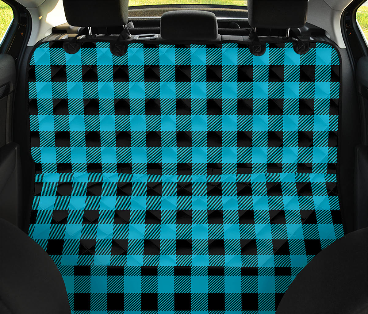 Turquoise And Black Buffalo Check Print Pet Car Back Seat Cover