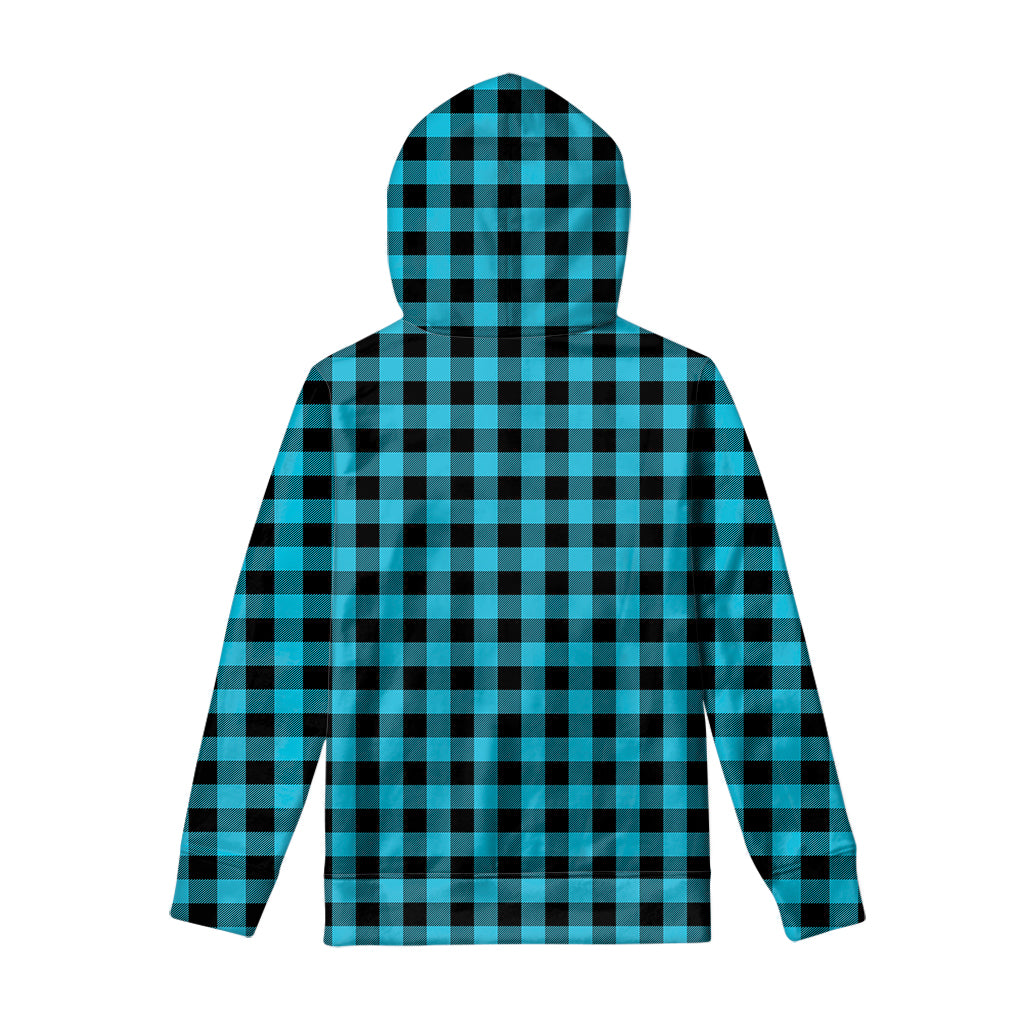 Turquoise And Black Buffalo Check Print Pullover Hoodie