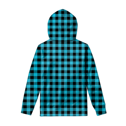 Turquoise And Black Buffalo Check Print Pullover Hoodie