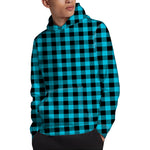 Turquoise And Black Buffalo Check Print Pullover Hoodie