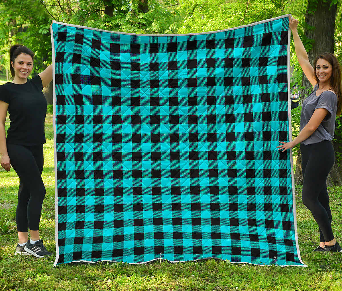 Turquoise And Black Buffalo Check Print Quilt