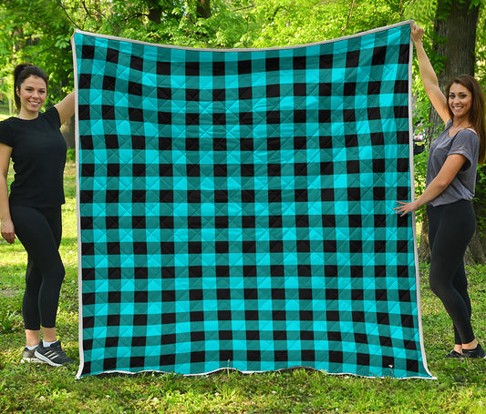 Turquoise And Black Buffalo Check Print Quilt