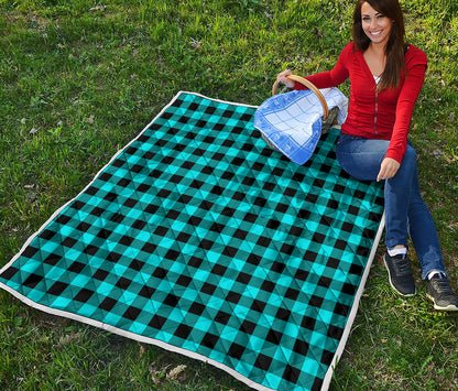 Turquoise And Black Buffalo Check Print Quilt