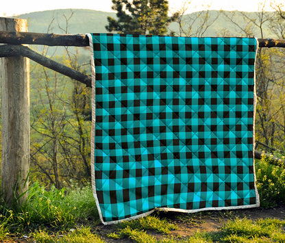 Turquoise And Black Buffalo Check Print Quilt