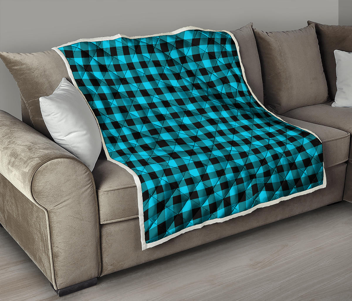 Turquoise And Black Buffalo Check Print Quilt