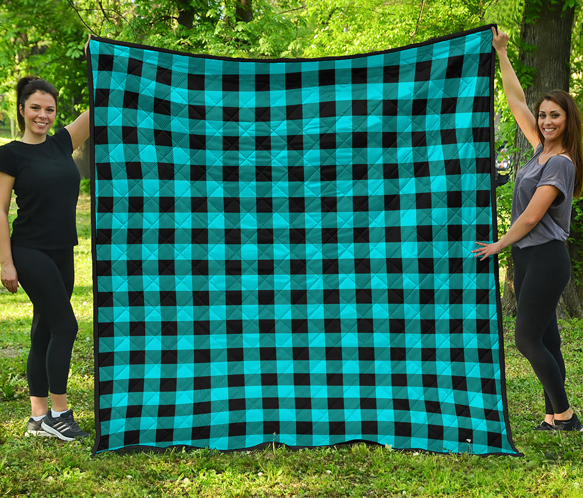 Turquoise And Black Buffalo Check Print Quilt
