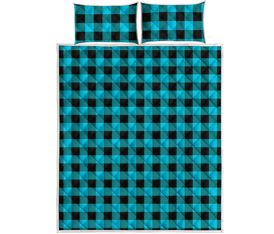 Turquoise And Black Buffalo Check Print Quilt Bed Set