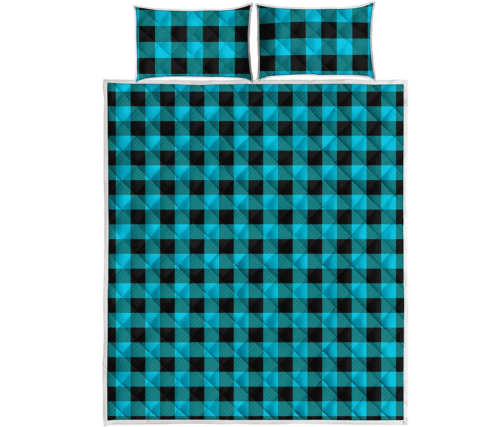 Turquoise And Black Buffalo Check Print Quilt Bed Set