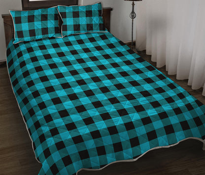 Turquoise And Black Buffalo Check Print Quilt Bed Set