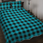 Turquoise And Black Buffalo Check Print Quilt Bed Set
