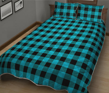 Turquoise And Black Buffalo Check Print Quilt Bed Set
