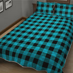 Turquoise And Black Buffalo Check Print Quilt Bed Set