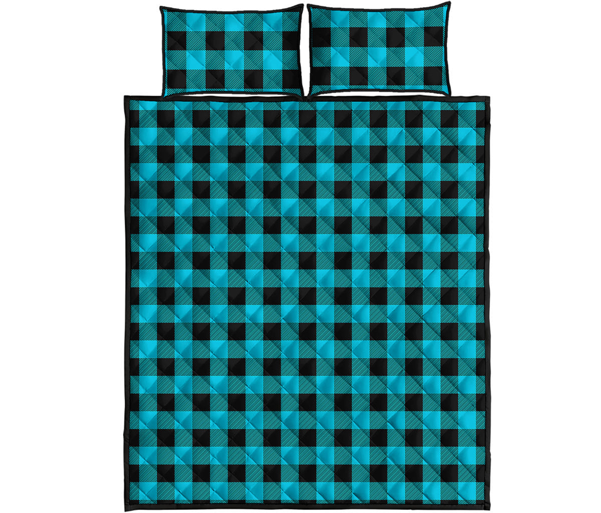 Turquoise And Black Buffalo Check Print Quilt Bed Set