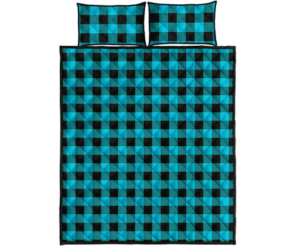 Turquoise And Black Buffalo Check Print Quilt Bed Set