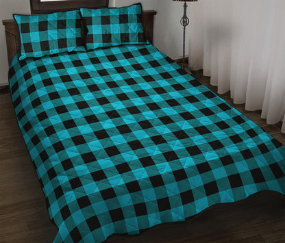 Turquoise And Black Buffalo Check Print Quilt Bed Set