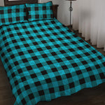 Turquoise And Black Buffalo Check Print Quilt Bed Set