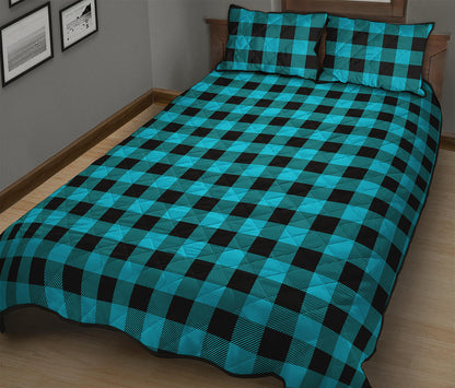 Turquoise And Black Buffalo Check Print Quilt Bed Set