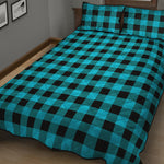 Turquoise And Black Buffalo Check Print Quilt Bed Set