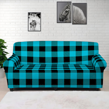 Turquoise And Black Buffalo Check Print Sofa Cover