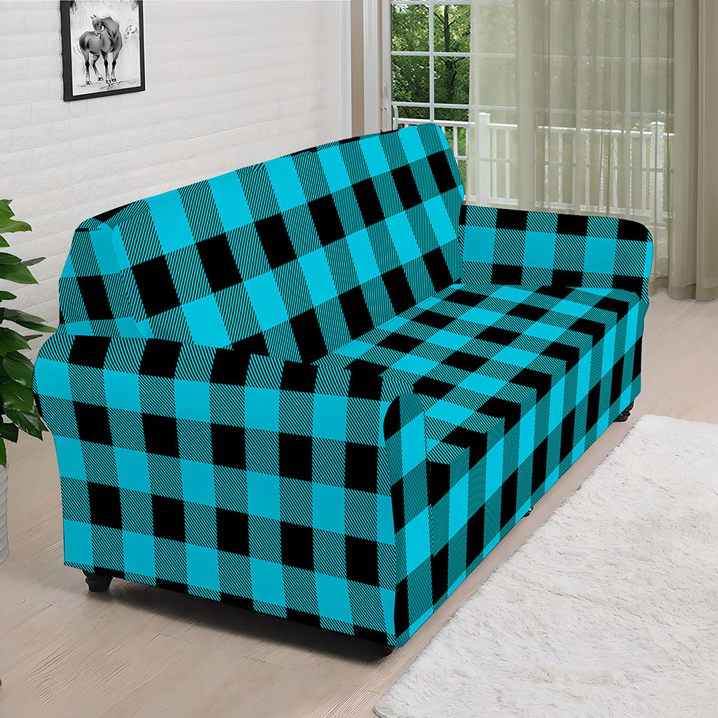 Turquoise And Black Buffalo Check Print Sofa Cover