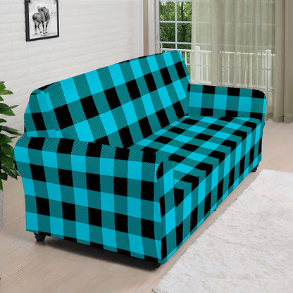 Turquoise And Black Buffalo Check Print Sofa Cover