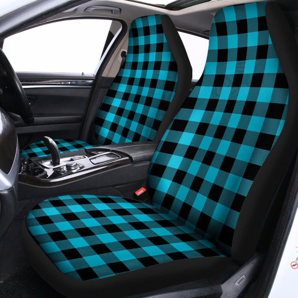Turquoise And Black Buffalo Check Print Universal Fit Car Seat Covers
