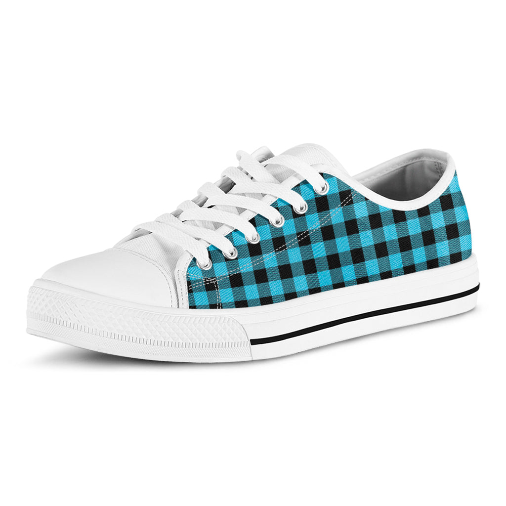 Turquoise And Black Buffalo Check Print White Low Top Shoes