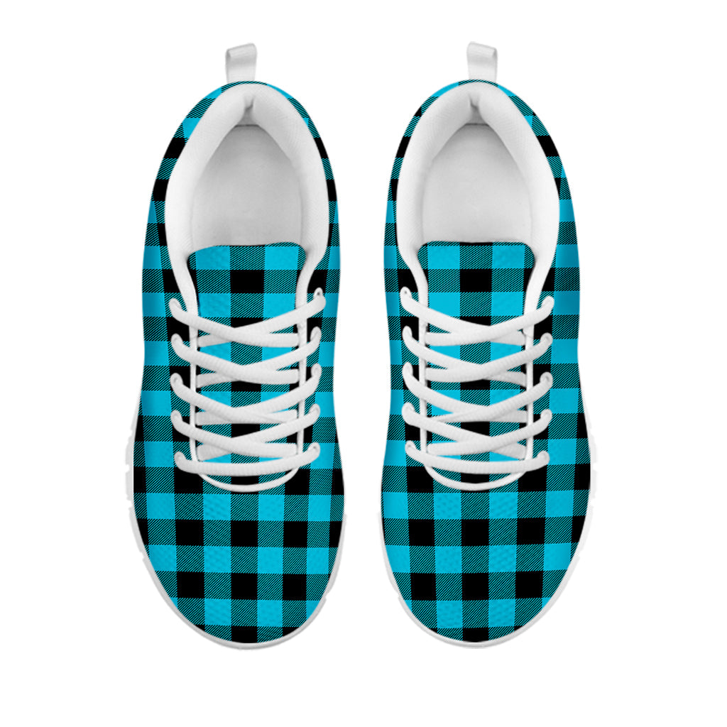 Turquoise And Black Buffalo Check Print White Sneakers