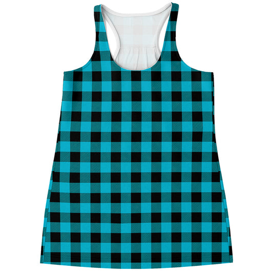 Turquoise And Black Buffalo Check Print Women's Racerback Tank Top