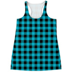 Turquoise And Black Buffalo Check Print Women's Racerback Tank Top
