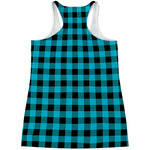 Turquoise And Black Buffalo Check Print Women's Racerback Tank Top
