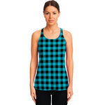 Turquoise And Black Buffalo Check Print Women's Racerback Tank Top