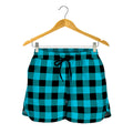 Turquoise And Black Buffalo Check Print Women's Shorts
