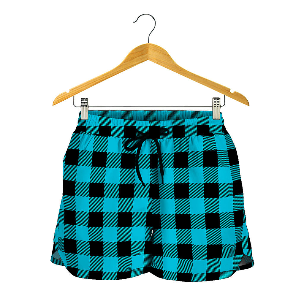 Turquoise And Black Buffalo Check Print Women's Shorts