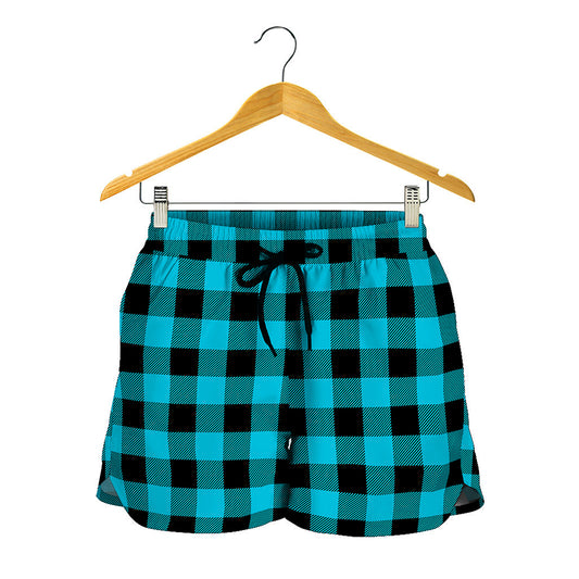 Turquoise And Black Buffalo Check Print Women's Shorts