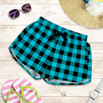 Turquoise And Black Buffalo Check Print Women's Shorts