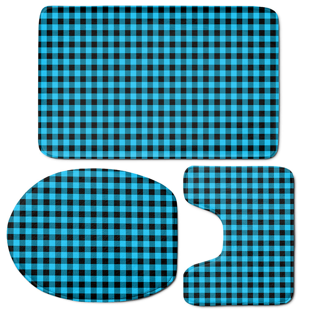 Turquoise And Black Check Pattern Print 3 Piece Bath Mat Set