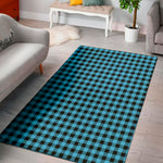 Turquoise And Black Check Pattern Print Area Rug