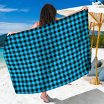 Turquoise And Black Check Pattern Print Beach Sarong Wrap
