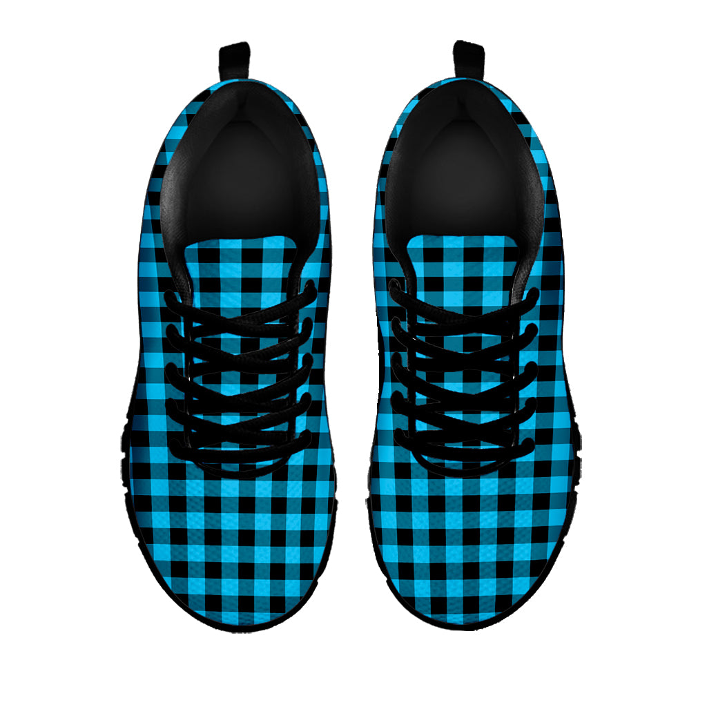 Turquoise And Black Check Pattern Print Black Sneakers