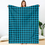Turquoise And Black Check Pattern Print Blanket