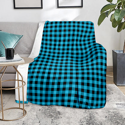 Turquoise And Black Check Pattern Print Blanket