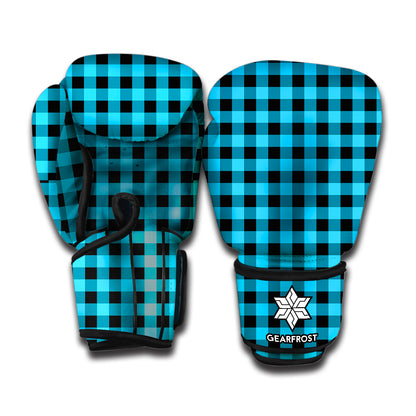 Turquoise And Black Check Pattern Print Boxing Gloves