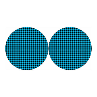 Turquoise And Black Check Pattern Print Car Coasters