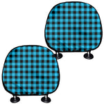 Turquoise And Black Check Pattern Print Car Headrest Covers
