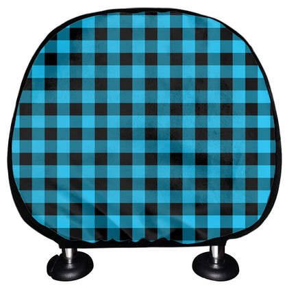 Turquoise And Black Check Pattern Print Car Headrest Covers