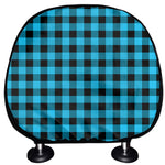 Turquoise And Black Check Pattern Print Car Headrest Covers