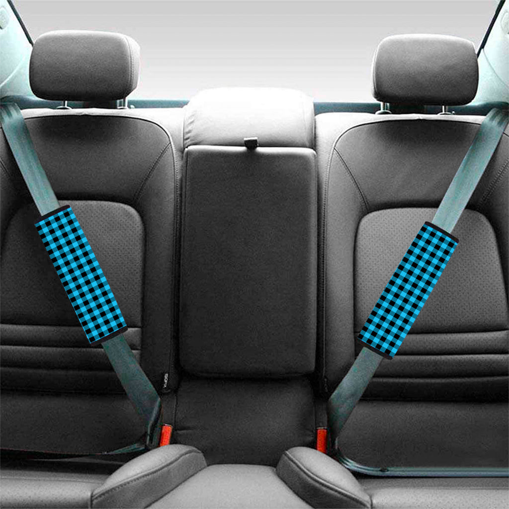 Turquoise And Black Check Pattern Print Car Seat Belt Covers