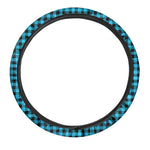 Turquoise And Black Check Pattern Print Car Steering Wheel Cover