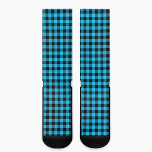 Turquoise And Black Check Pattern Print Crew Socks